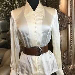 Vintage leather brown embodded belt